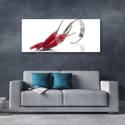 Glasbild aus Plexiglas® Chili Löffel Küche