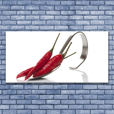 Glasbild aus Plexiglas® Chili Löffel Küche