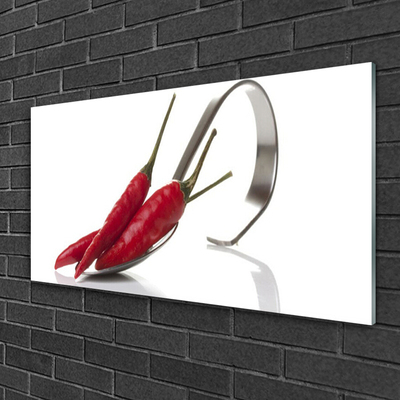 Glasbild aus Plexiglas® Chili Löffel Küche