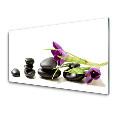 Glasbild aus Plexiglas® Blumen Steine Kunst