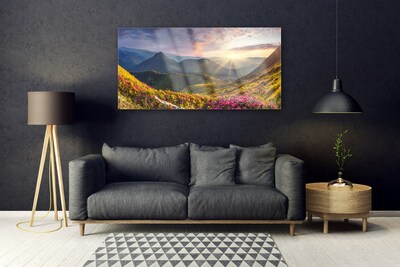 Glasbild aus Plexiglas® Gebirge Wiese Sonne Landschaft