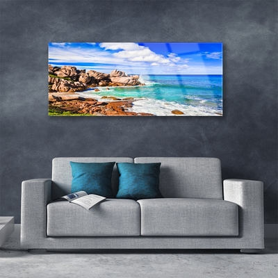 Glasbild aus Plexiglas® Strand Felsen Meer Landschaft
