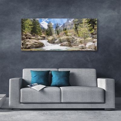 Glasbild aus Plexiglas® Gebirge Wald Steine See Natur