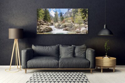 Glasbild aus Plexiglas® Gebirge Wald Steine See Natur