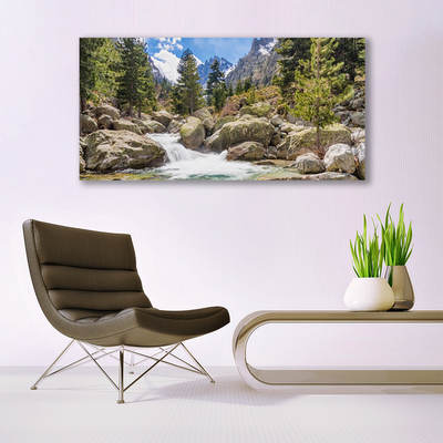 Glasbild aus Plexiglas® Gebirge Wald Steine See Natur