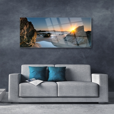 Glasbild aus Plexiglas® Felsen Strand Sonne Landschaft