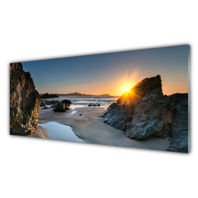 Glasbild aus Plexiglas® Felsen Strand Sonne Landschaft