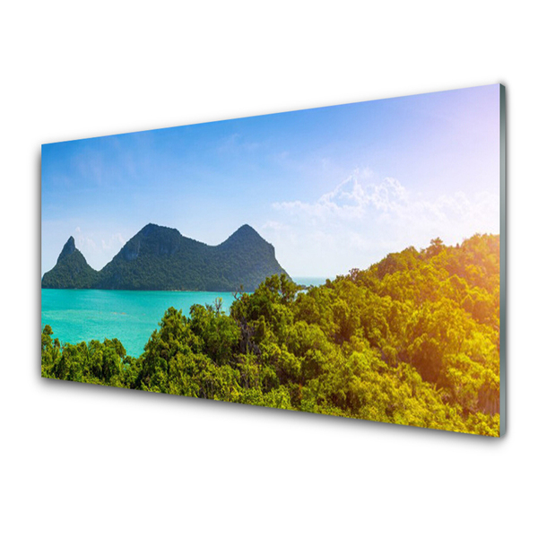 Glasbild aus Plexiglas® Gebirge Meer Bäume Landschaft