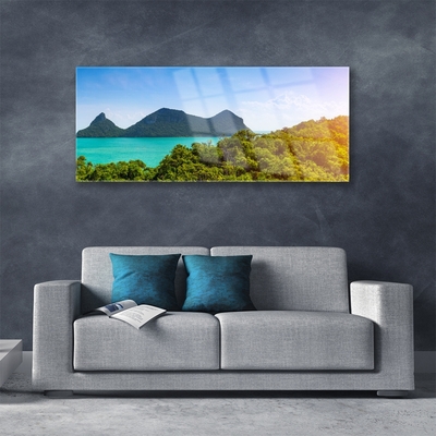 Glasbild aus Plexiglas® Gebirge Meer Bäume Landschaft