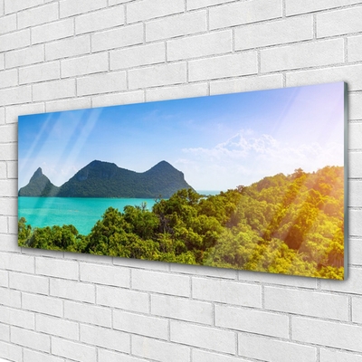 Glasbild aus Plexiglas® Gebirge Meer Bäume Landschaft