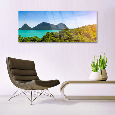 Glasbild aus Plexiglas® Gebirge Meer Bäume Landschaft