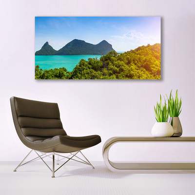 Glasbild aus Plexiglas® Gebirge Meer Bäume Landschaft