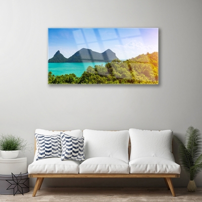 Glasbild aus Plexiglas® Gebirge Meer Bäume Landschaft