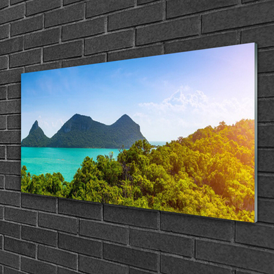 Glasbild aus Plexiglas® Gebirge Meer Bäume Landschaft