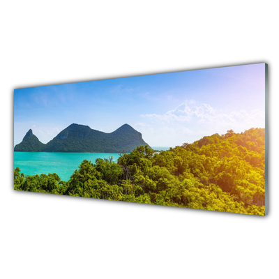 Glasbild aus Plexiglas® Gebirge Meer Bäume Landschaft