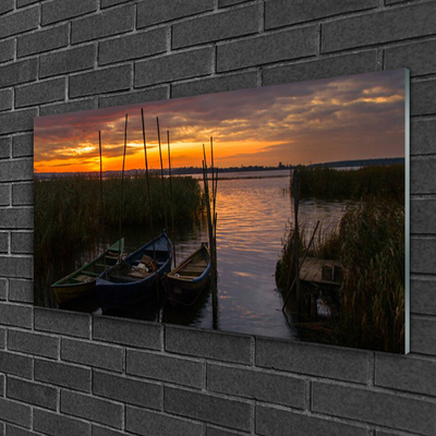 Glasbild aus Plexiglas® Boote Meer Gras Landschaft