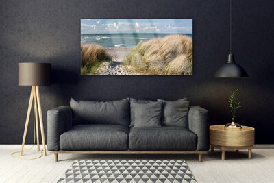 Glasbild aus Plexiglas® Fußpfad Meer Gras Landschaft