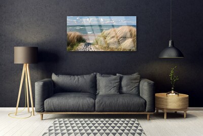 Glasbild aus Plexiglas® Fußpfad Meer Gras Landschaft