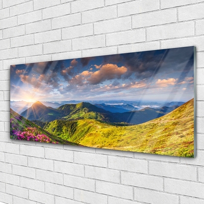 Glasbild aus Plexiglas® Gebirge Sonne Wiese Landschaft