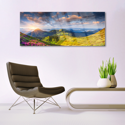 Glasbild aus Plexiglas® Gebirge Sonne Wiese Landschaft