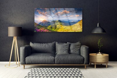 Glasbild aus Plexiglas® Gebirge Sonne Wiese Landschaft