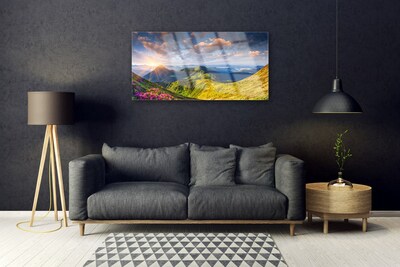 Glasbild aus Plexiglas® Gebirge Sonne Wiese Landschaft