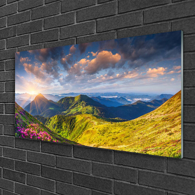 Glasbild aus Plexiglas® Gebirge Sonne Wiese Landschaft