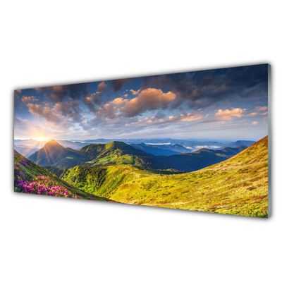 Glasbild aus Plexiglas® Gebirge Sonne Wiese Landschaft