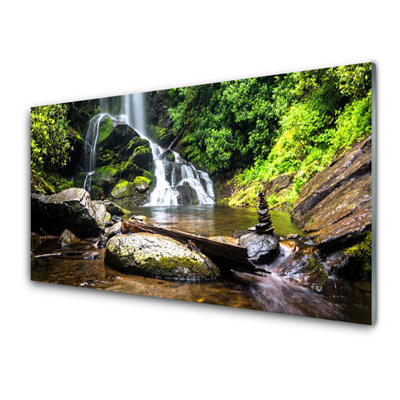 Glasbild aus Plexiglas® Wasserfall Steine Wald Natur