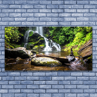 Glasbild aus Plexiglas® Wasserfall Steine Wald Natur