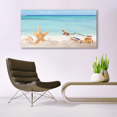 Glasbild aus Plexiglas® Sand Seestern Flaschebrife Kunst