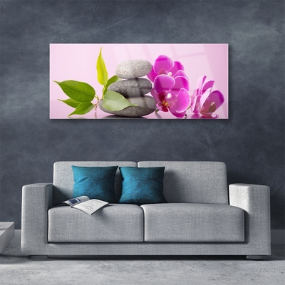 Glasbild aus Plexiglas® Blumen Steine Blätter Pflanzen