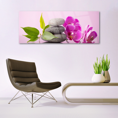 Glasbild aus Plexiglas® Blumen Steine Blätter Pflanzen