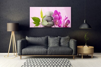 Glasbild aus Plexiglas® Blumen Steine Blätter Pflanzen