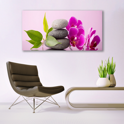 Glasbild aus Plexiglas® Blumen Steine Blätter Pflanzen