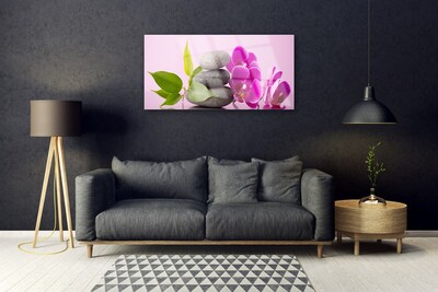 Glasbild aus Plexiglas® Blumen Steine Blätter Pflanzen