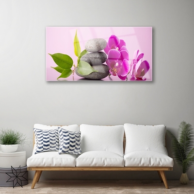 Glasbild aus Plexiglas® Blumen Steine Blätter Pflanzen