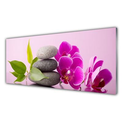 Glasbild aus Plexiglas® Blumen Steine Blätter Pflanzen