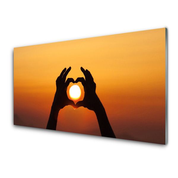 Glasbild aus Plexiglas® Sonne Hände Landschaft