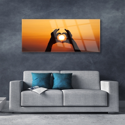 Glasbild aus Plexiglas® Sonne Hände Landschaft