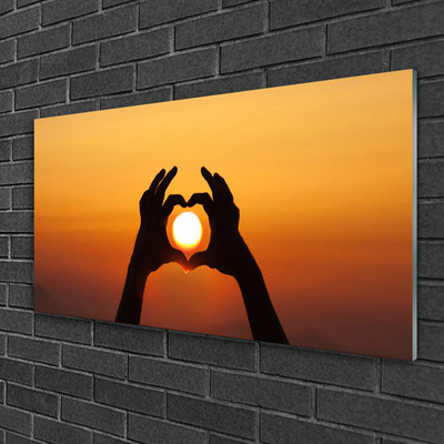 Glasbild aus Plexiglas® Sonne Hände Landschaft