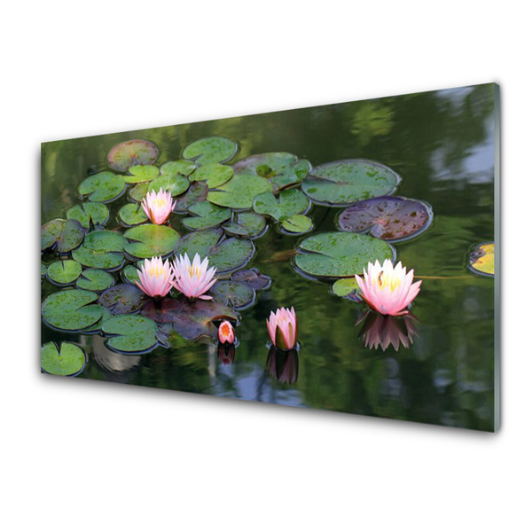 Glasbild aus Plexiglas® See Blumen Blätter Pflanzen