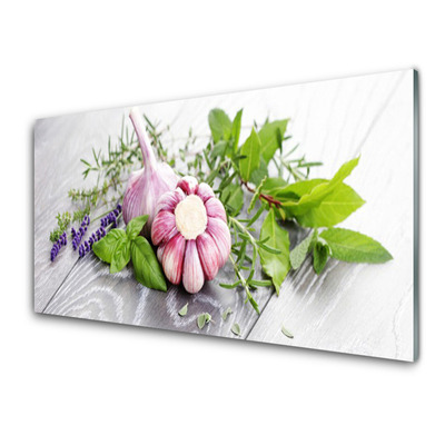 Glasbild aus Plexiglas® Knoblauch Blume Blätter Pflanzen