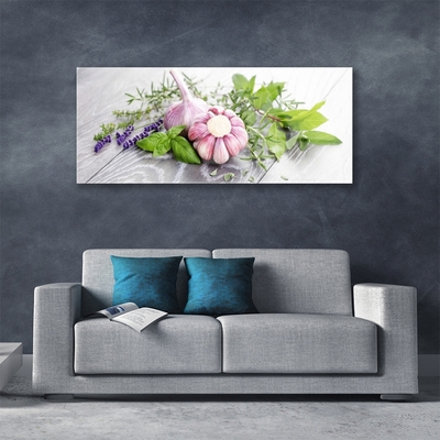 Glasbild aus Plexiglas® Knoblauch Blume Blätter Pflanzen