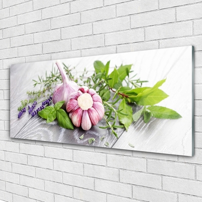 Glasbild aus Plexiglas® Knoblauch Blume Blätter Pflanzen