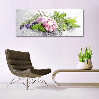 Glasbild aus Plexiglas® Knoblauch Blume Blätter Pflanzen