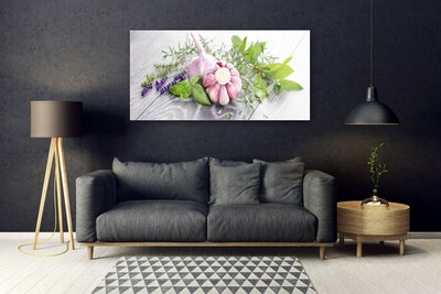 Glasbild aus Plexiglas® Knoblauch Blume Blätter Pflanzen