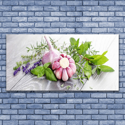 Glasbild aus Plexiglas® Knoblauch Blume Blätter Pflanzen
