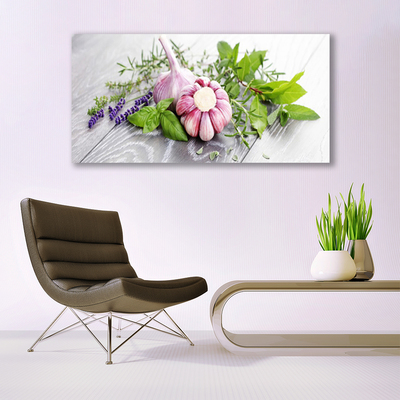 Glasbild aus Plexiglas® Knoblauch Blume Blätter Pflanzen