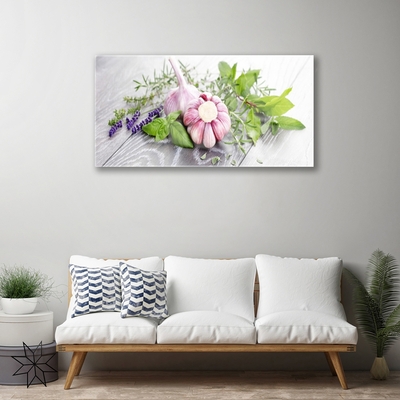 Glasbild aus Plexiglas® Knoblauch Blume Blätter Pflanzen